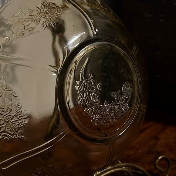 1930’s Federal Sharon Cabbage Rose Depression Glass Bowl Amber Yellow Vintage - Picture 3 of 7